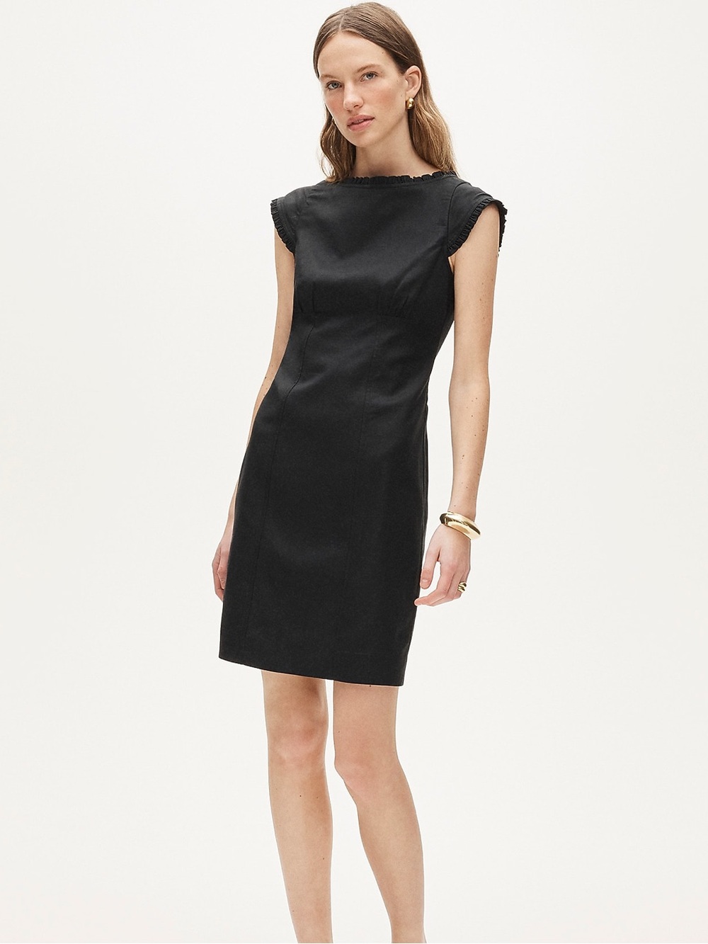 NWT J. Crew Ruffle-trim Dress in Gramercy Linen Blend Black Sheath Size 4 $228